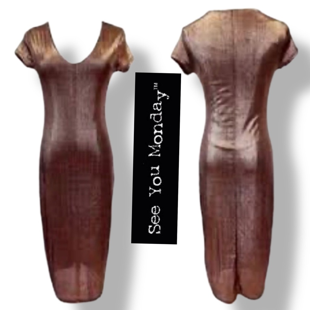 NWT See You Monday Metallic V-Neck Midi Bodycon Dress Size Medium